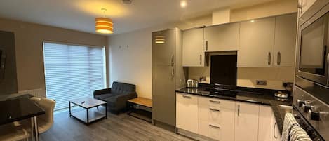 Fridge, microwave, oven, dishwasher