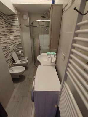 Regadera, secadora de cabello, bidet, toallas 