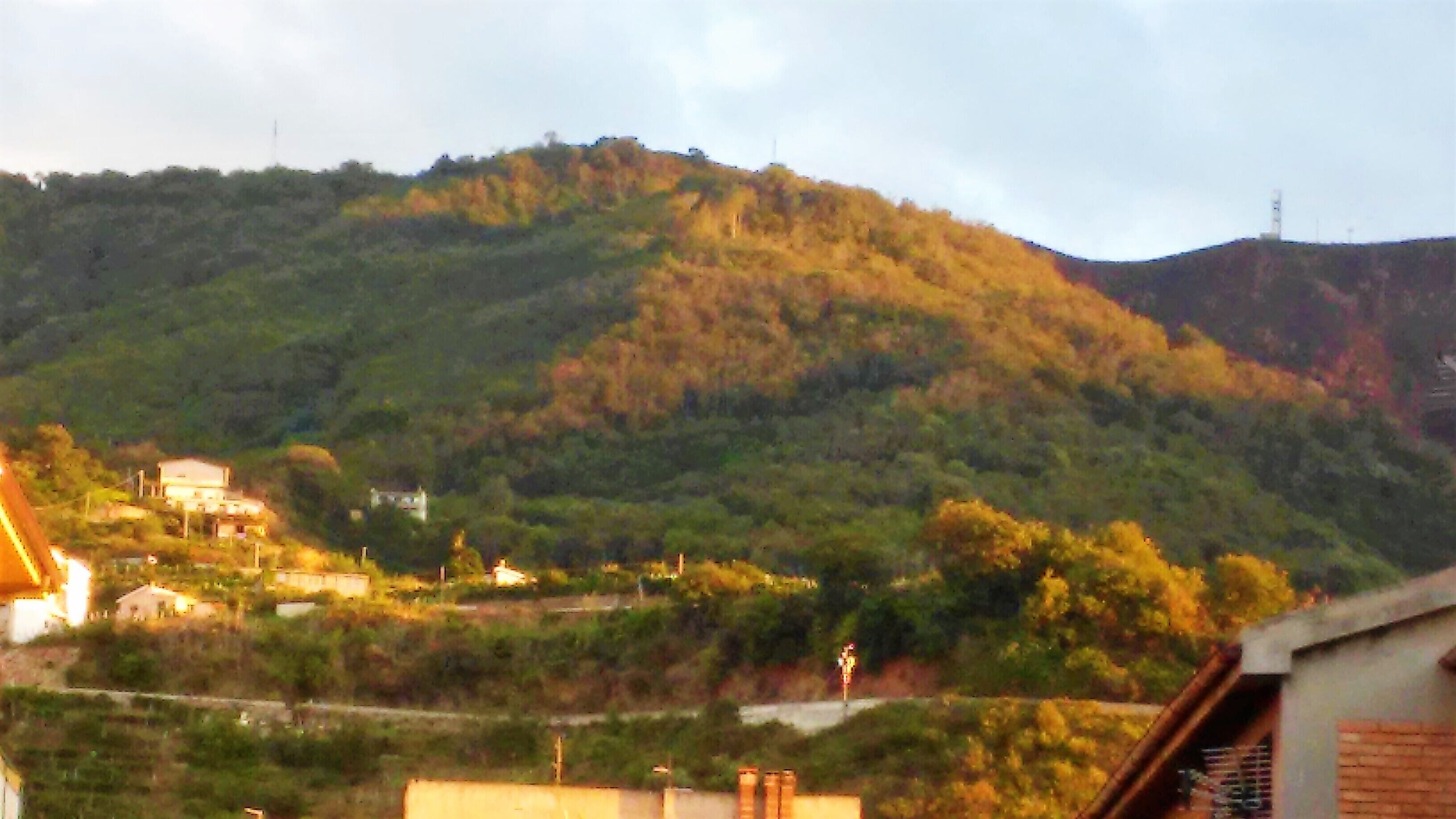 A hillside with buildings on the lower slopes.