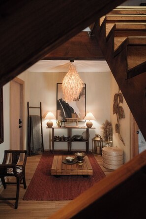 Interior - Boutique River Cabin · Infrared Sauna · Hot Tub (Gold Bar)