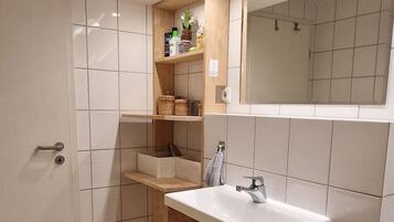 Shower, towels, toilet paper