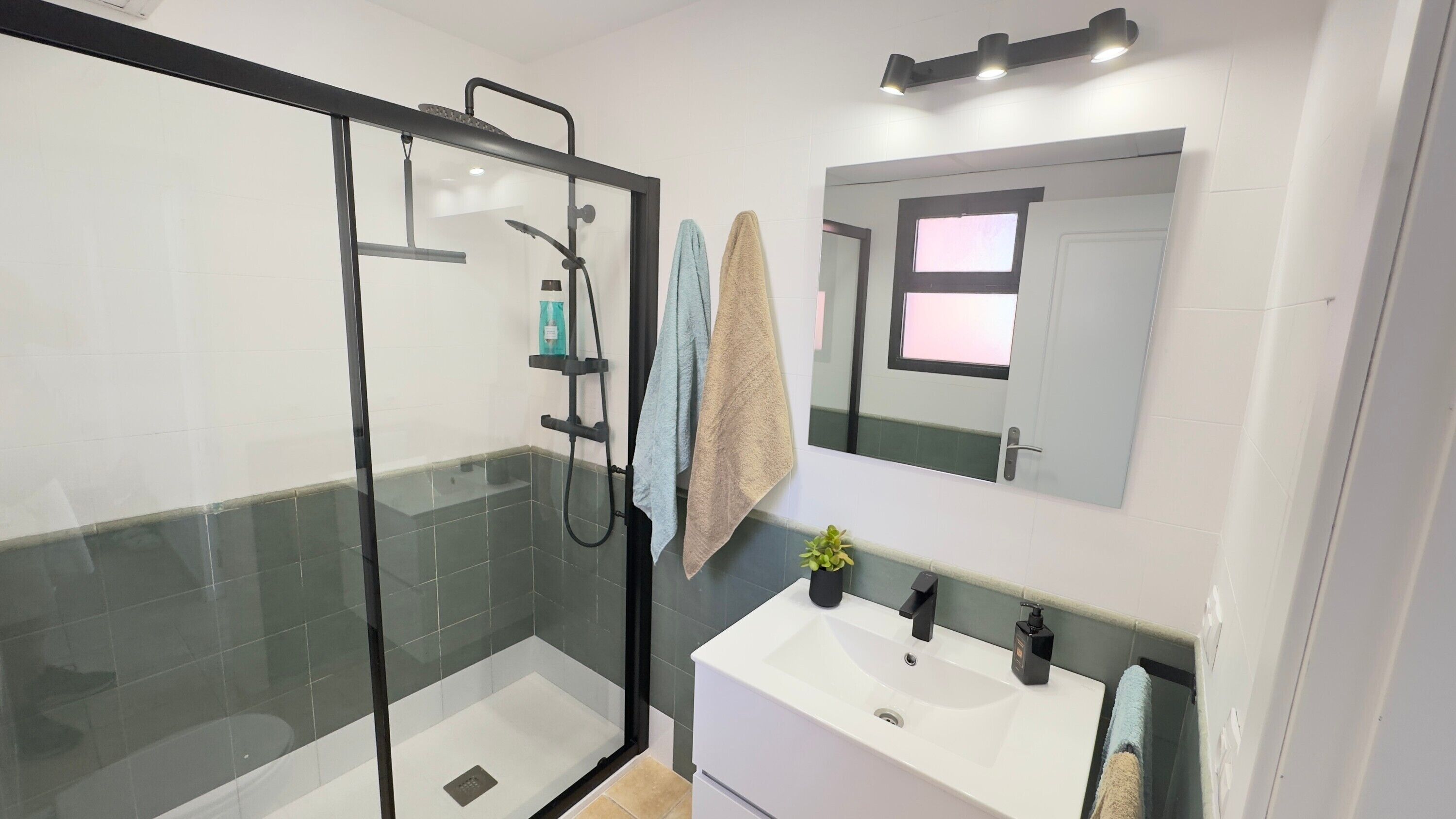 シャワー、ヘアドライヤー、タオル