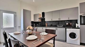 Fridge, microwave, oven, toaster