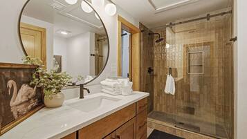 Shower, towels, shampoo