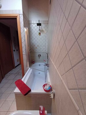 Hair dryer, bidet, towels, soap