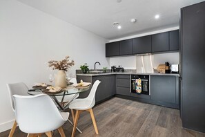 Fridge, microwave, oven, stovetop - Glasswing Stays | Central Liverpool Two-Bed (L3) (Merseyside)