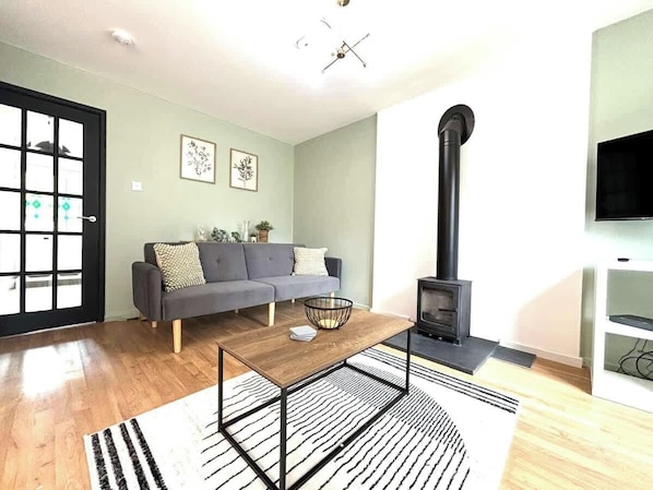 TV, fireplace