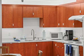 Fridge, microwave, dishwasher