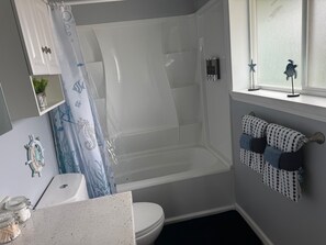 Bañera de hidromasaje, secador de pelo, toallas y jabón