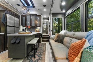 Télévision, cheminée, chaîne hi-fi