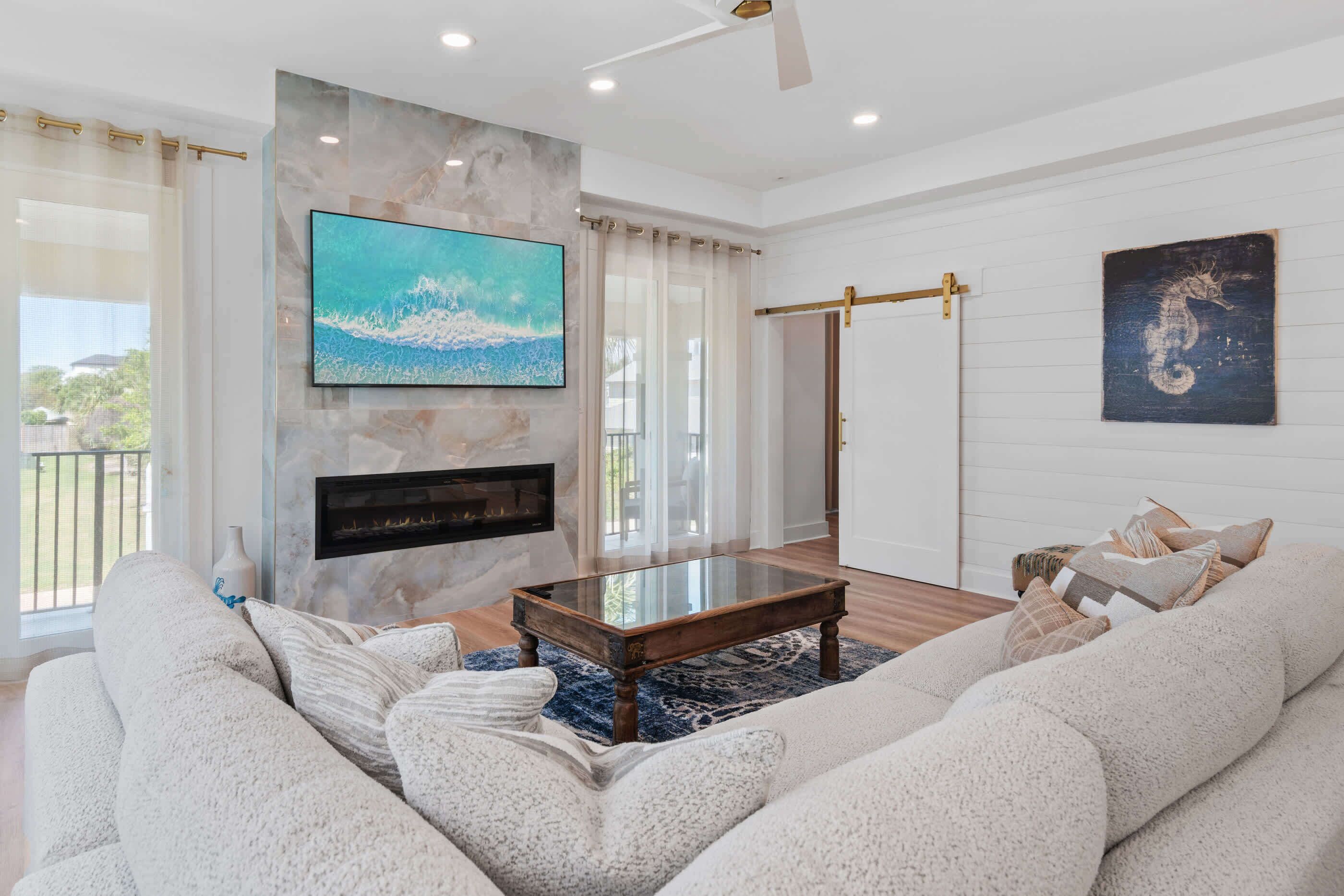 TV, fireplace, table football, offices