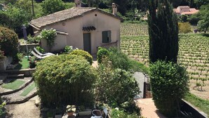 A small building with a tiled roof, surrounded by lush greenery and a vineyard in the background. - A cozy little house in the vineyards, in a quiet setting, just a 1/4 walk from the beach—3 minutes by car! (Cassis)