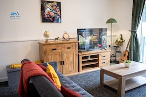 TV, fireplace, video games, DVD player