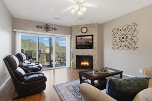 Condo, Multiple Beds, Pool Access (Between Games) | Living area - Lakefront Condo w/ 3 Pools, Boat Slip & Patio Views at 13mm of the BIg Niangua (Camdenton)