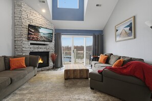 Condo, Multiple Beds, Pool Access (Sun-Kissed Serenity) | Living area - Lake Views & Loft Retreat for Kids w/ 12x30 Slip at Mm11 (Sunrise Beach)