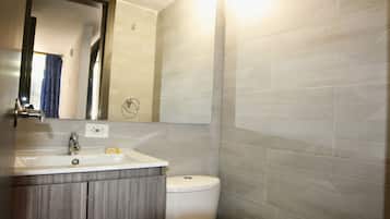 Shower, towels, toilet paper