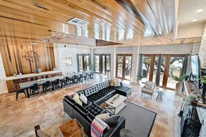House, Multiple Beds, Hot Tub (6021 Circle J Rd) | Living area - Luxury Lakefront Escape on Lake Travis (Marble Falls)