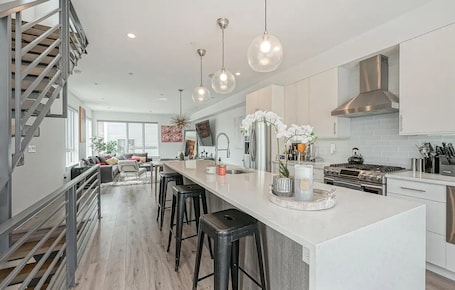Fridge, microwave, oven, stovetop. The Atelier at Northern Liberties w/Private Garage Parking