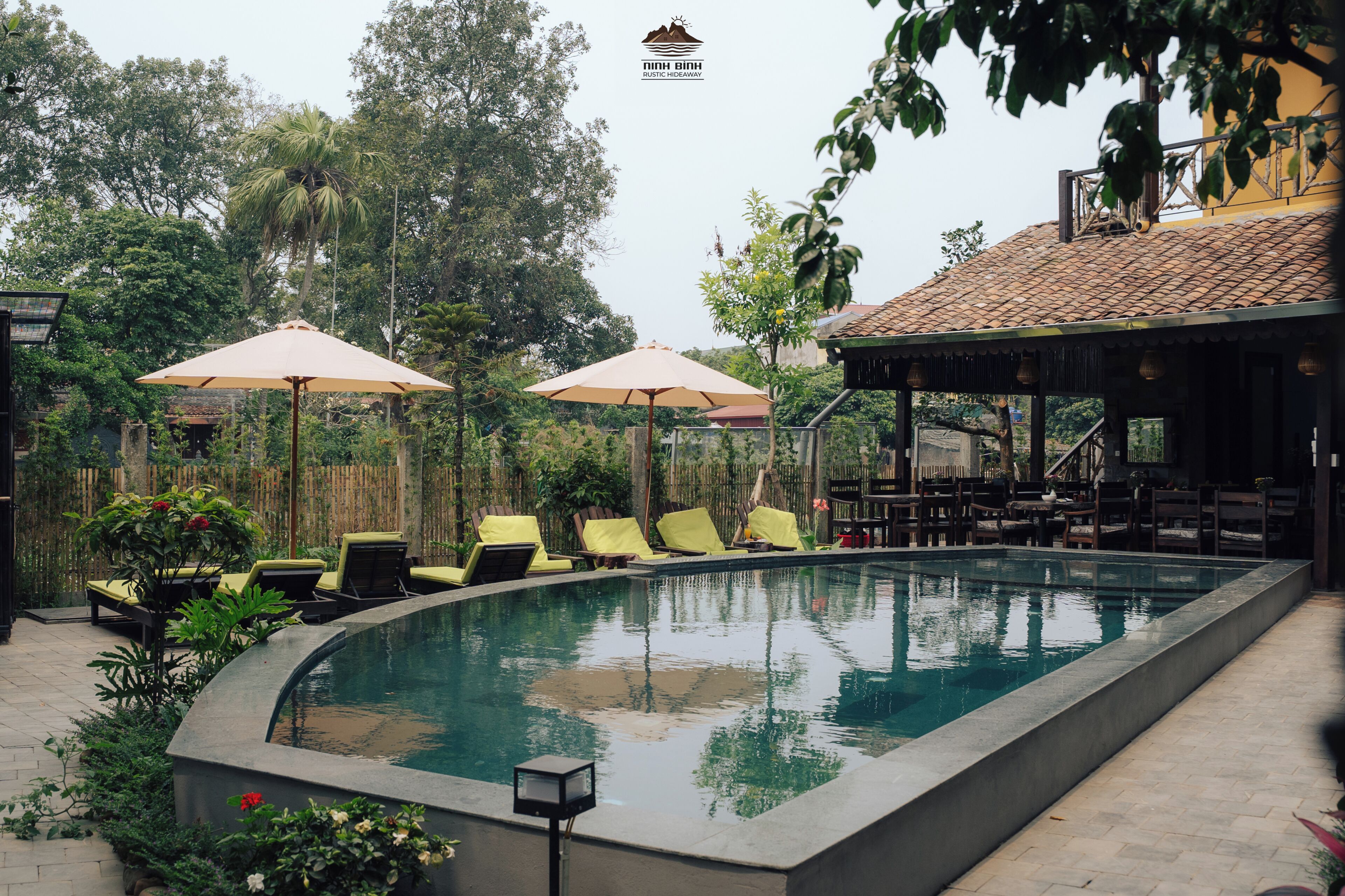 室外游泳池，提供日光浴躺椅