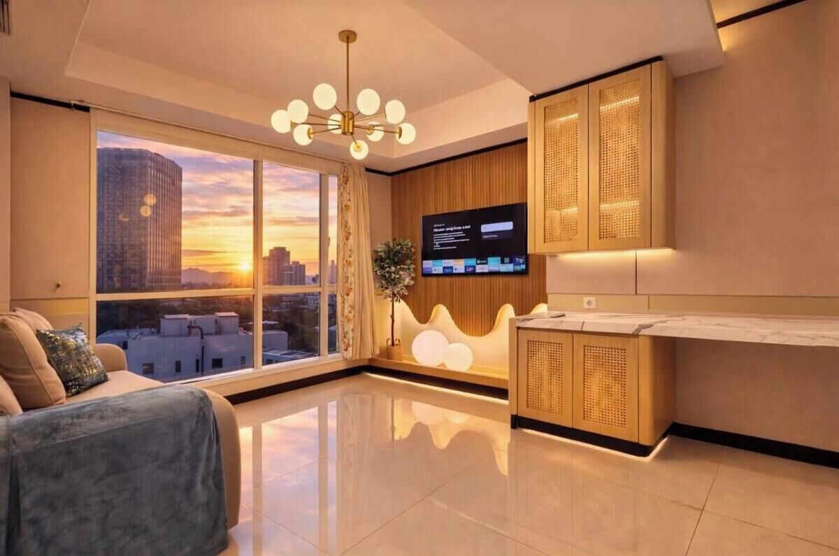 Leilighet, 3 soverom, byutsikt | Oppholdsområde | En 43-tommers plasma-TV med kabel-kanaler