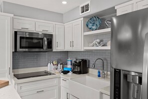Fridge, microwave, stovetop, coffee/tea maker - Florence I #203 | Updated Beachfront Condo w/ Endless Views, Pool & Hot Tub (South Padre Island)