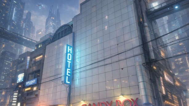 A modern hotel with a prominent neon sign for 'HOTEL' and 'CANDY BOX' on the facade. - HOTEL CANDY BOX (Osaka)