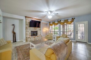 TV, fireplace - Great for Gatherings! Stylish Allen Home w/ Patio (Allen)