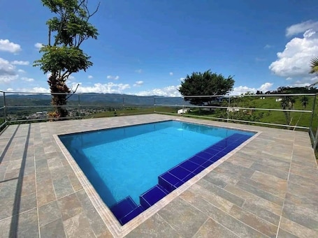 Indoor pool. A cabin in the mountains