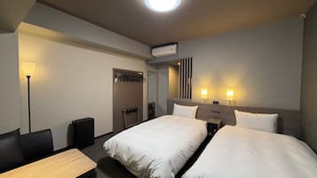 Desk, laptop workspace, blackout curtains, iron/ironing board