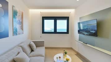 Family Double Room, Beach View | In-room safe, desk, laptop workspace, blackout drapes