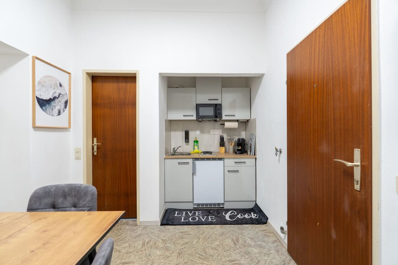 Microwave, stovetop, coffee/tea maker, toaster