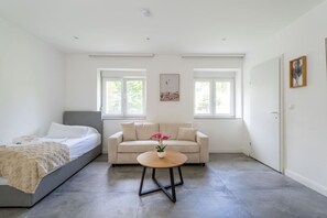 1 chambre, bureau, fer et planche à repasser, lit parapluie
