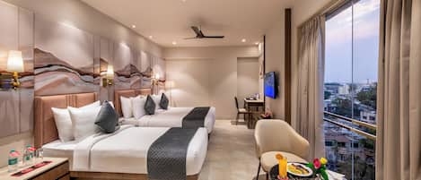 Hypo-allergenic bedding, desk, laptop workspace, free WiFi