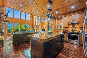 Fridge, microwave, oven, stovetop - A Tree Top View | Near Downtown Gatlinburg—Big Views, Hot Tub, Pool Table (Gatlinburg)