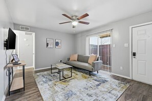 Smart TV, offices - Comfortable 1-bed w/ hardwood-style floors (Denton)