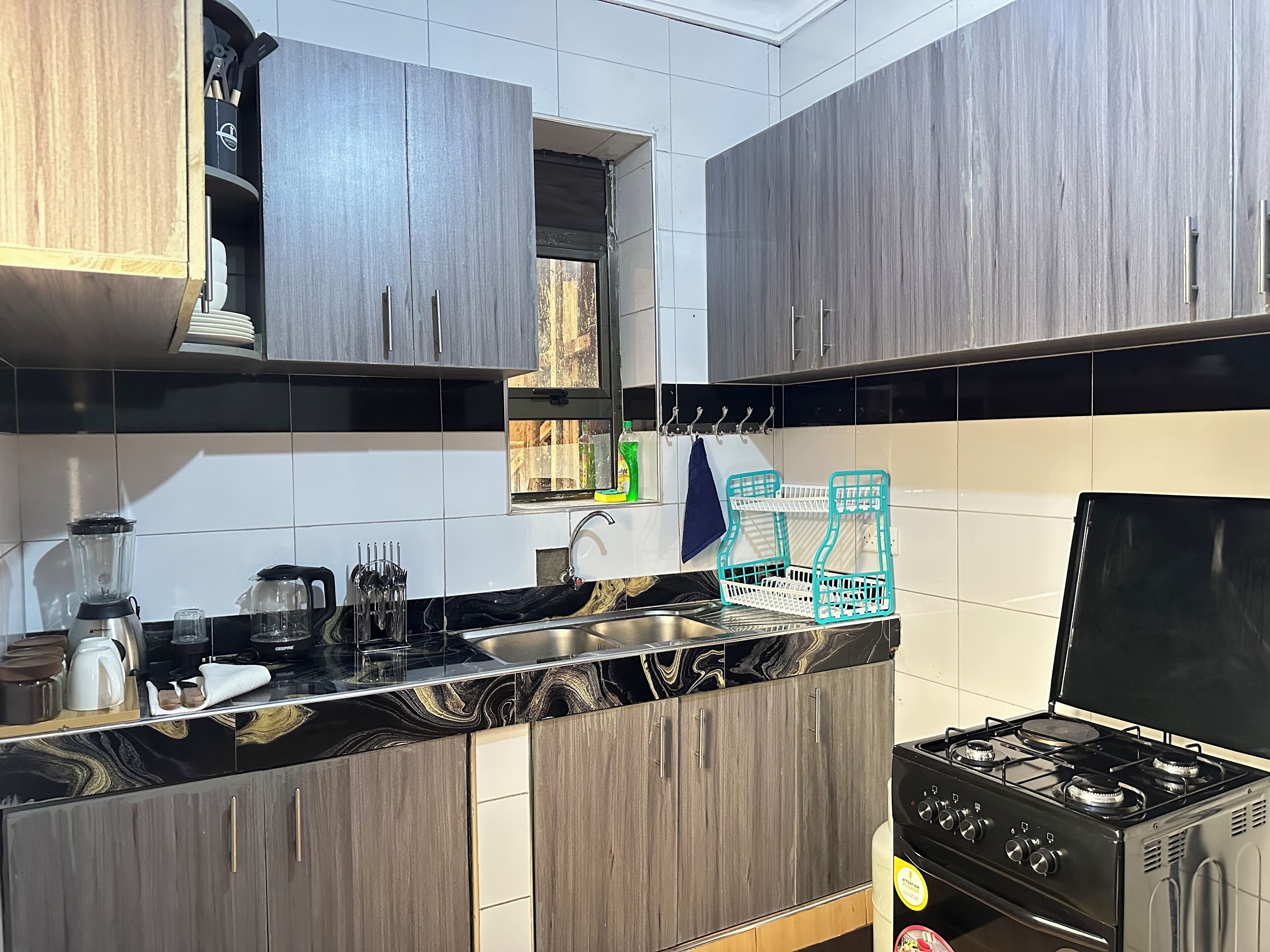 Fridge, oven, stovetop, electric kettle