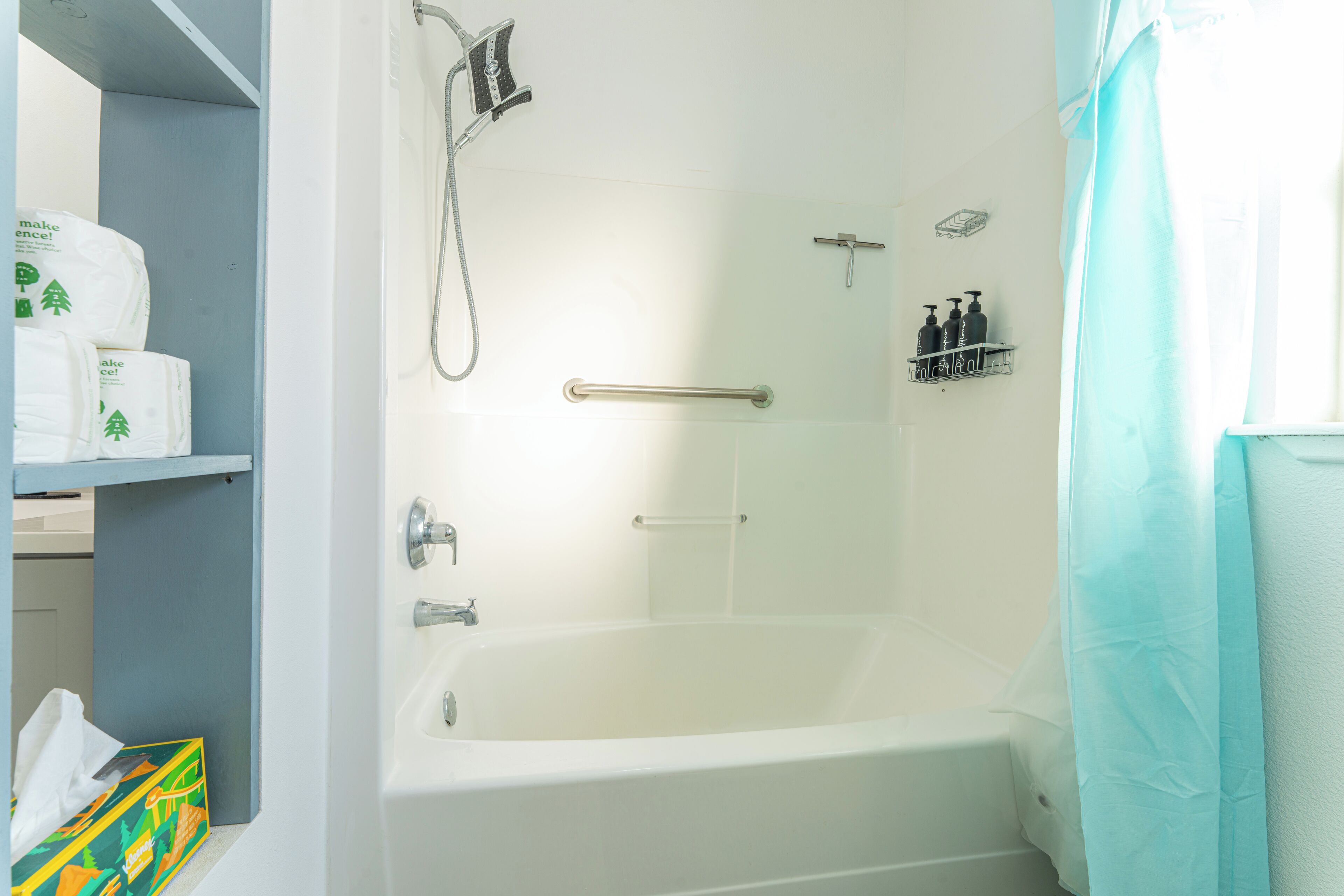 Hair dryer, bidet, towels, soap