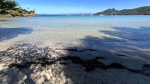 A beach with clear water, boats, and trees. - Le Cocon Provençal, T2 Downtown Hyères (Hyères)