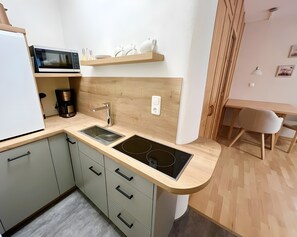 Kühlschrank, Mikrowelle, Herdplatte, Geschirrspüler