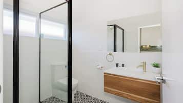 Shower, free toiletries, hair dryer, towels