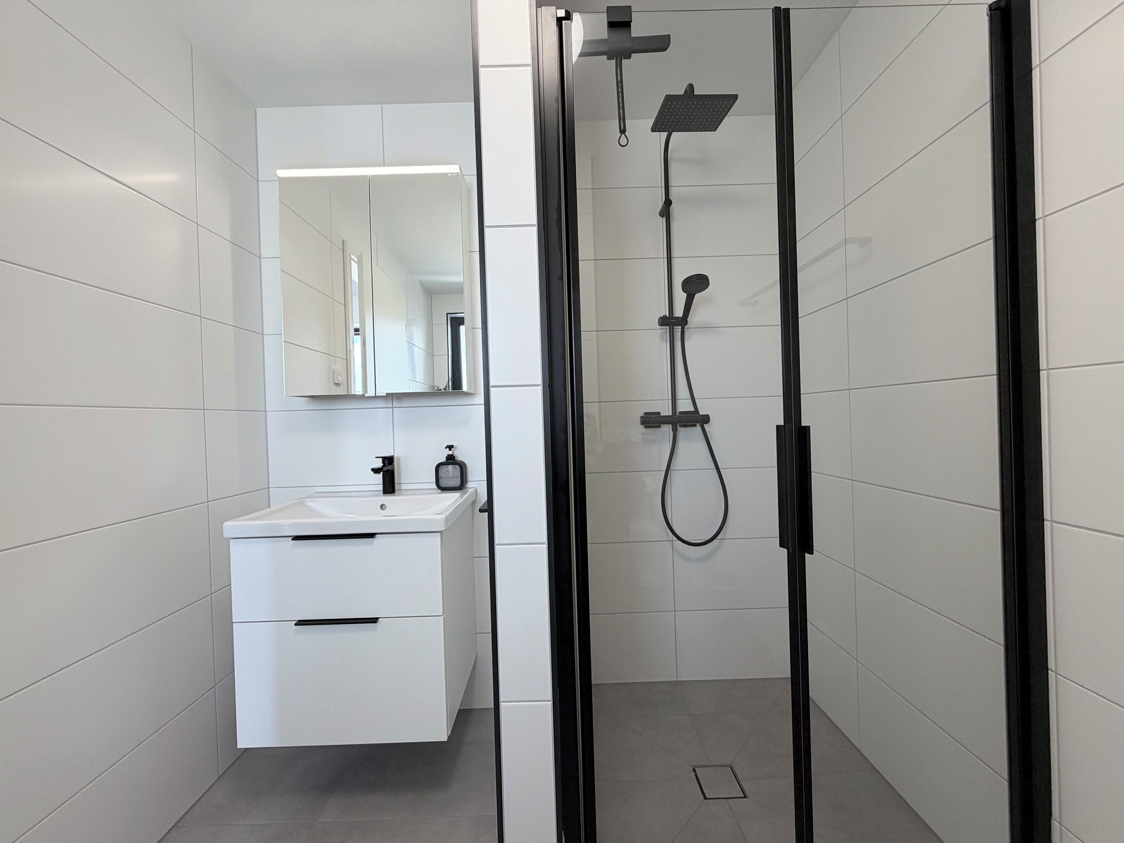 Dusche, Handtücher, Seife, Toilettenpapier