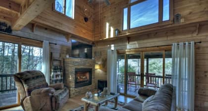 Cabin on Coosawattee River with Game Room, Hot Tub, and Pools. Dog Friendly.