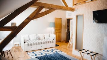 Memory-foam beds, desk, laptop workspace, free WiFi