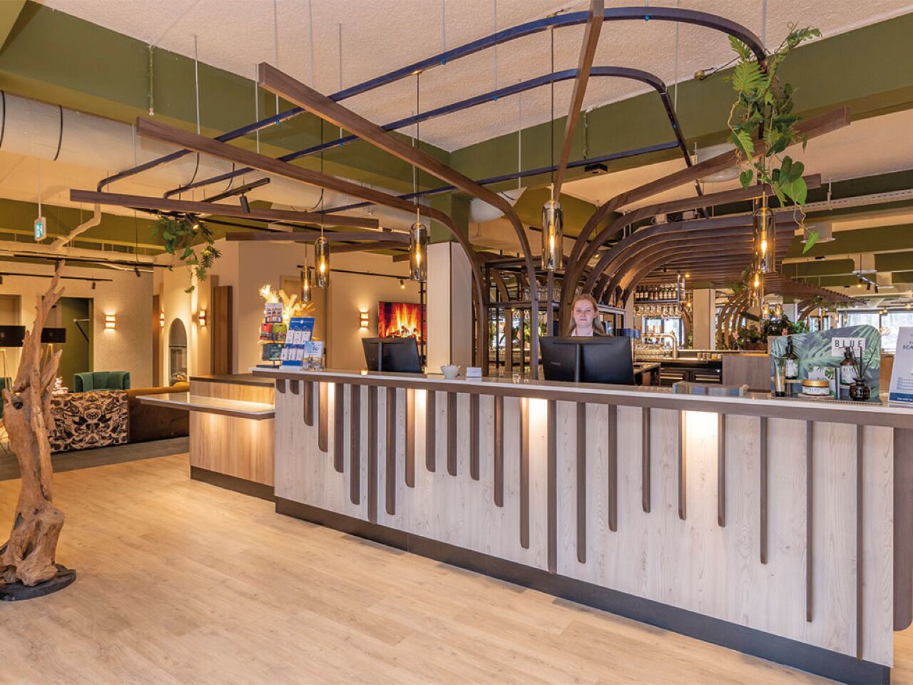 Arrive relaxed to a welcoming front desk and warm glow.