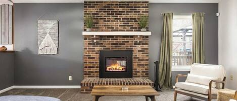 TV, fireplace, video games, offices