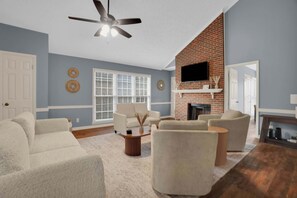 TV, fireplace, video games