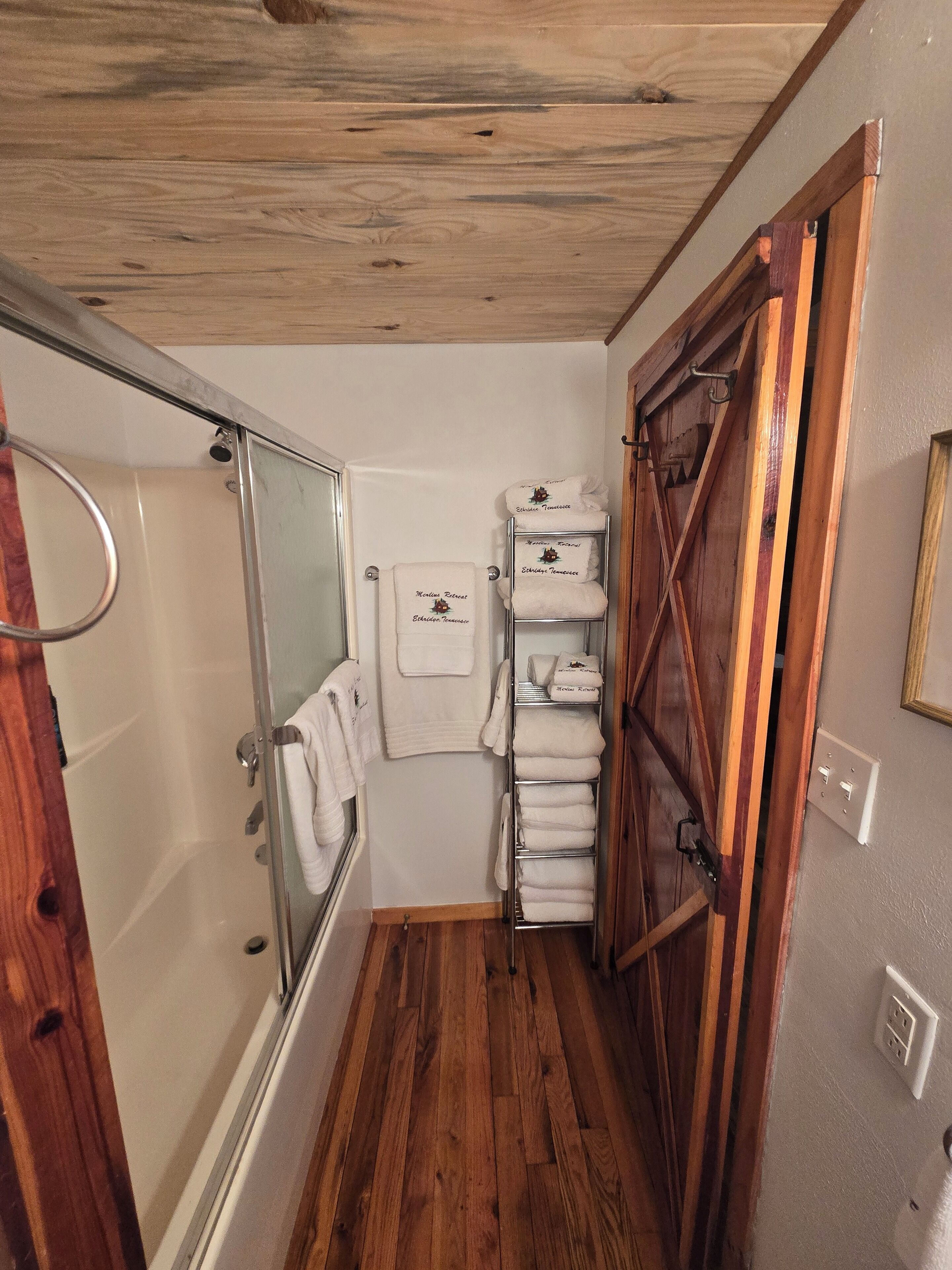 Hair dryer, towels, toilet paper