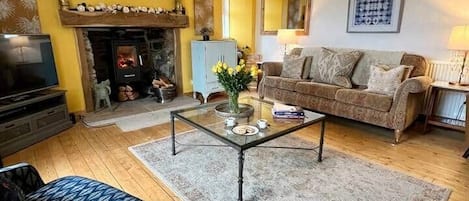 TV, fireplace