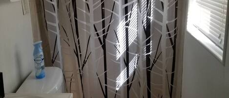 Douche, serviettes fournies, savon, papier toilette