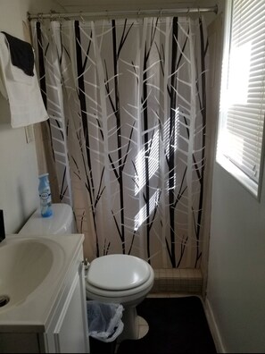 Shower, towels, soap, toilet paper - Brick and Ember Suites at Rosaryville (Upper Marlboro)